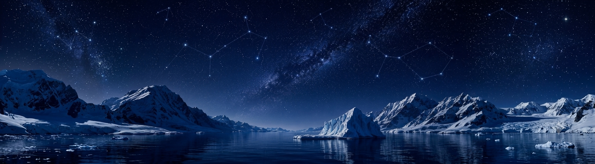 星空と雪山が広がる静かな夜の風景